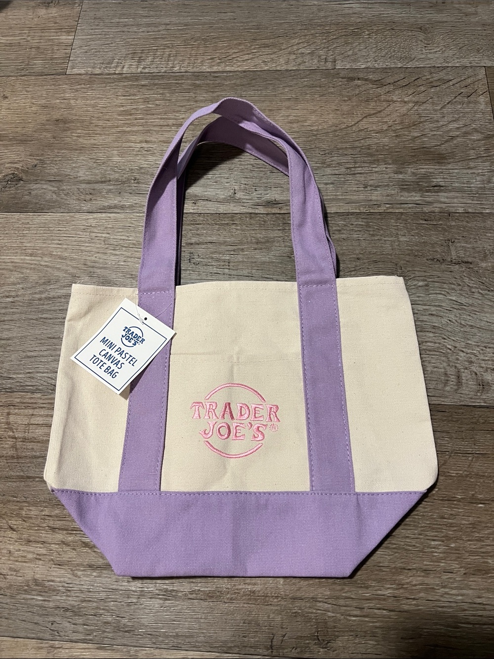 Trader Joe's Cream and Lavender Canvas Tote